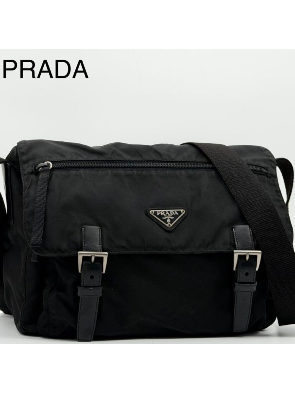 Prada Nylon Triangle Messenger Black Shoulder Bag